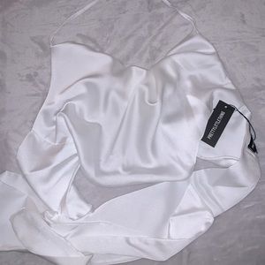 NWT Prettylittlething White Satin Tieback Cowl Cami Top